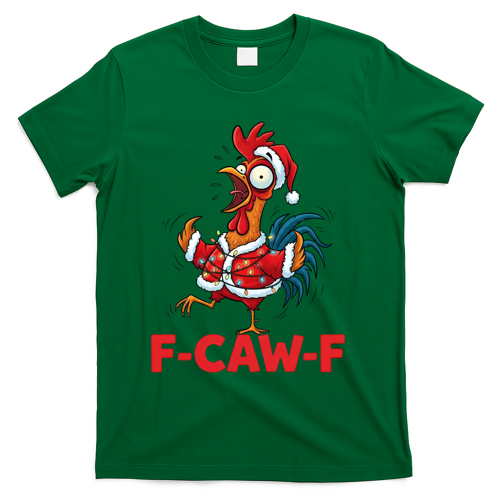 Crazy Chicken Cartoon F-Caw-F Funny Santa Chrismas T-Shirt