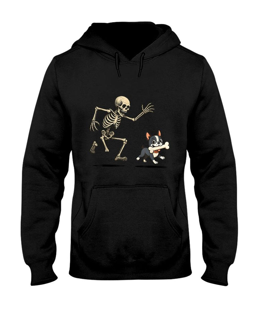 Pet Mom Halloween Shirt - Skeleton Chasing Dog Boston Terrier Halloween Mom Pet Lover T-Shirt