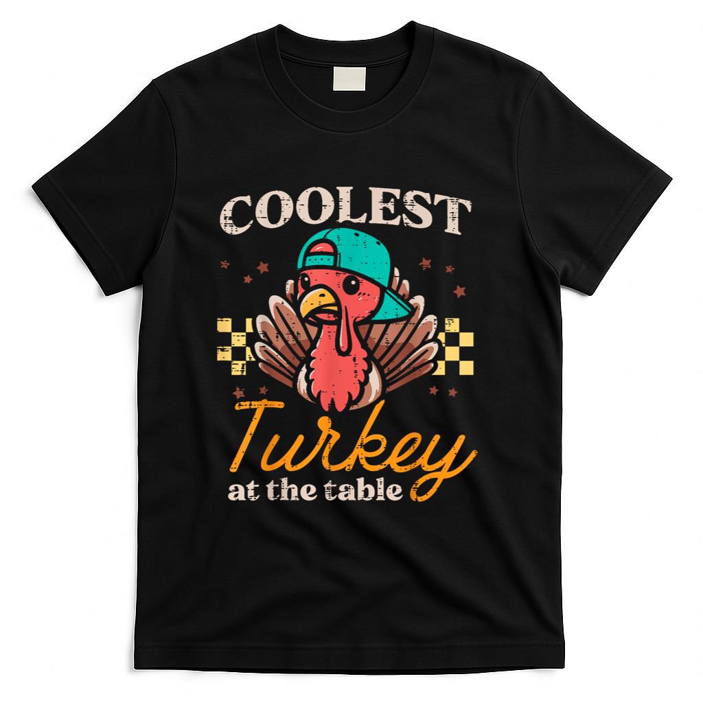 Thanksgiving Coolest Turkey At Table Boys Kids Toddler Youth T-Shirt