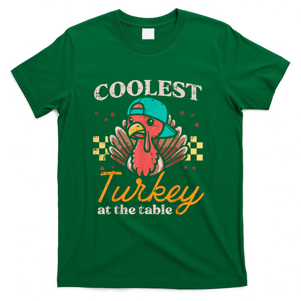 Thanksgiving Coolest Turkey At Table Boys Kids Toddler Youth T-Shirt