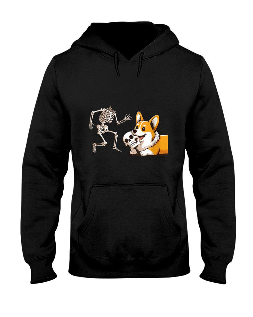 Pet Mom Halloween Shirt - Womens Funny Skeleton Chasing Corgi Halloween Dog Mom Pet Lover V-Neck T-Shirt_1