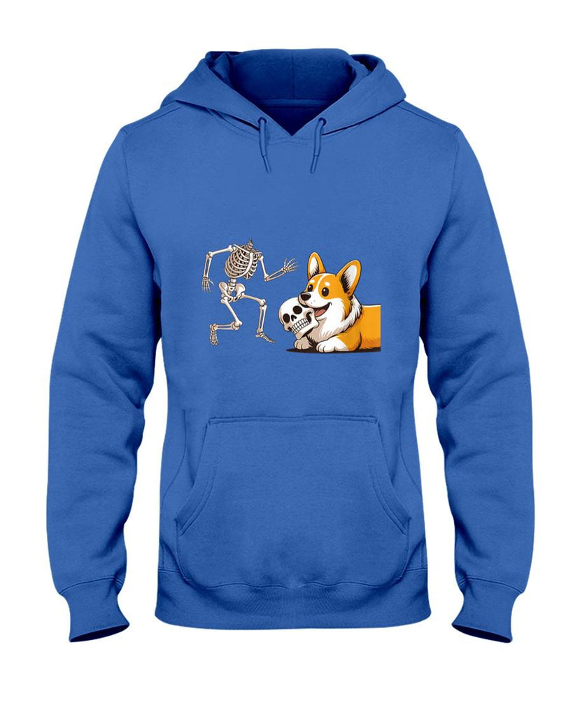 Pet Mom Halloween Shirt - Womens Funny Skeleton Chasing Corgi Halloween Dog Mom Pet Lover V-Neck T-Shirt_1