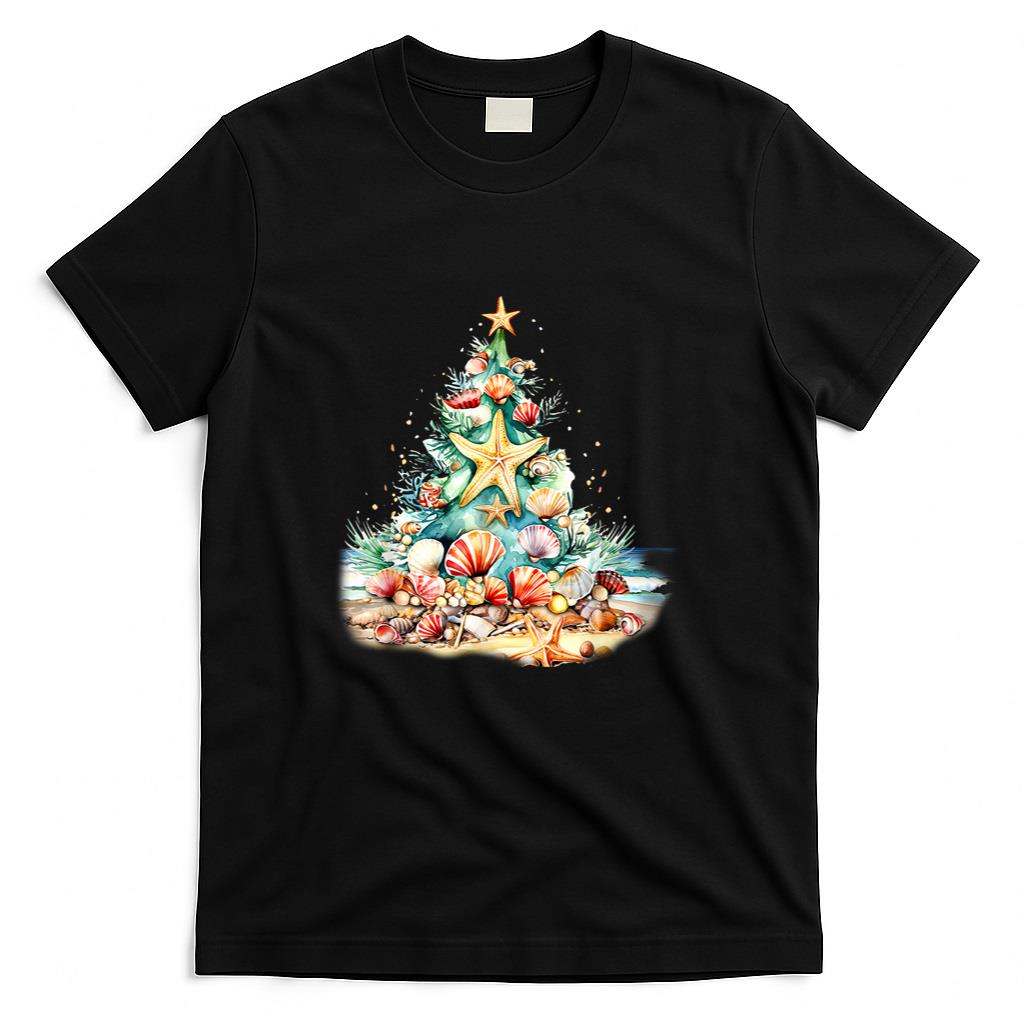SeaShells Christmas Tree Ocean Water Starfish Beach Xmas T-Shirt