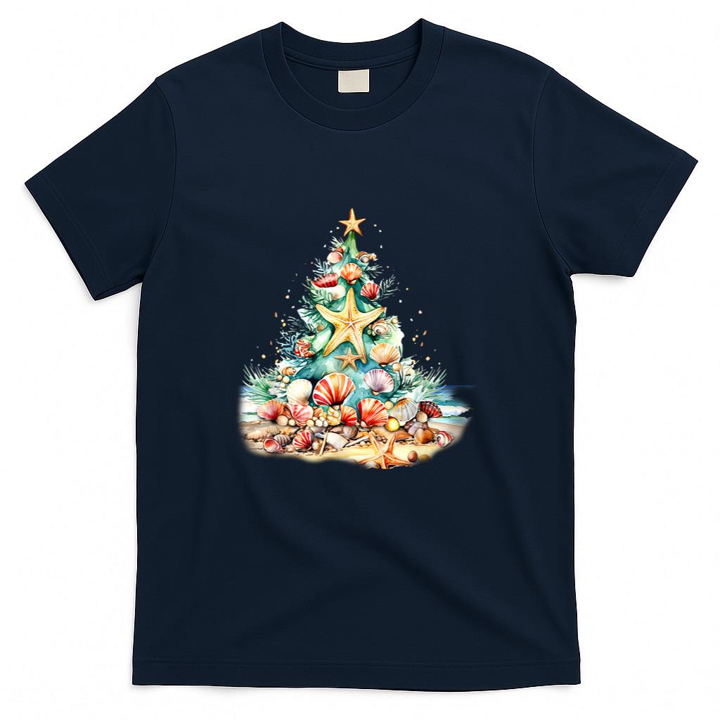 SeaShells Christmas Tree Ocean Water Starfish Beach Xmas T-Shirt