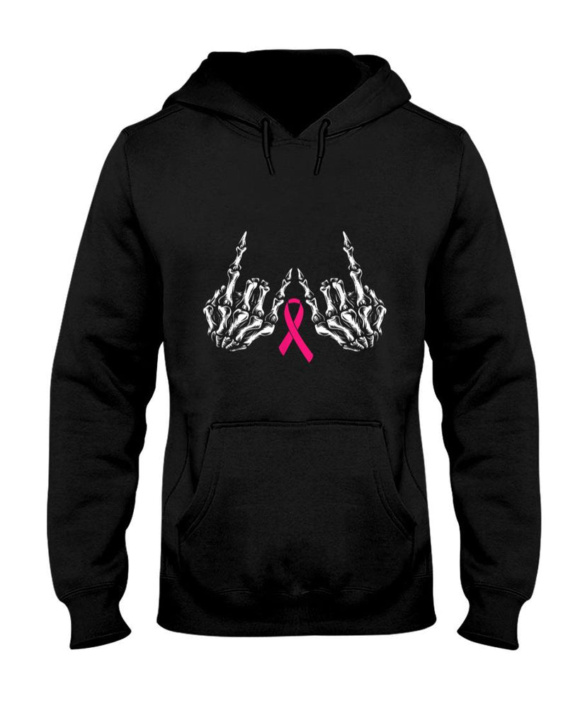 Skeleton Rock Hand Breast Cancer Awareness Cool Pink Ribbon T-Shirt