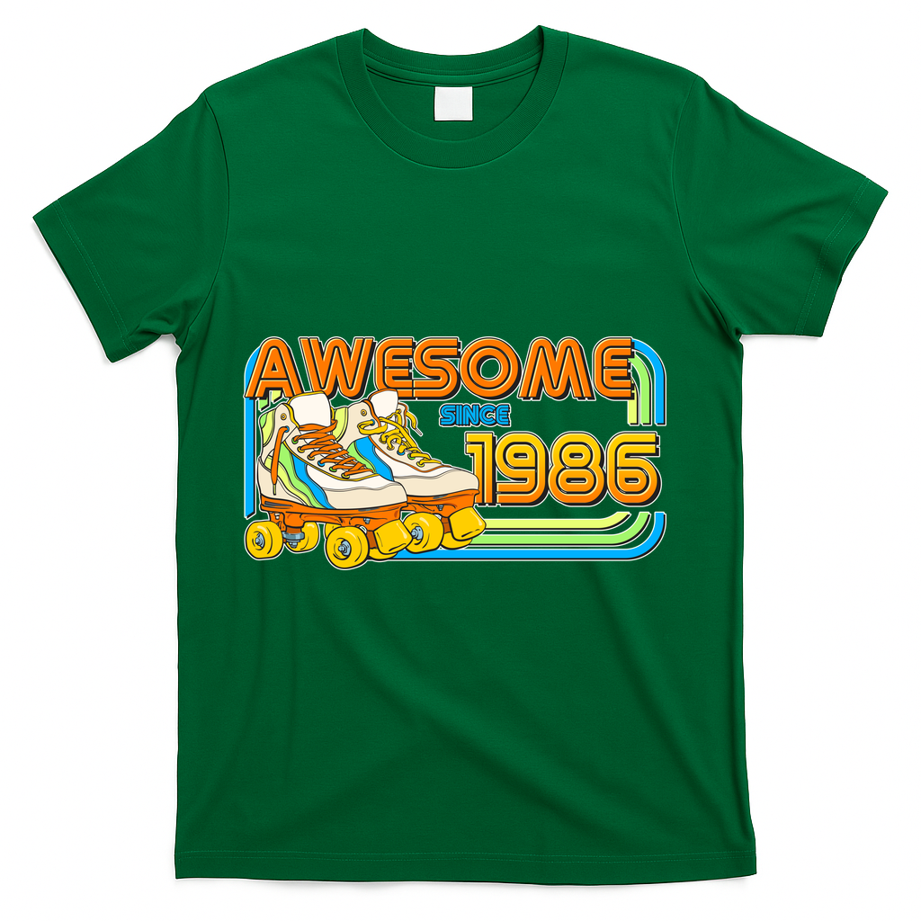 40th Birthday Awesome Since 1986 Retro Roller Skates  T-Shirt - Green