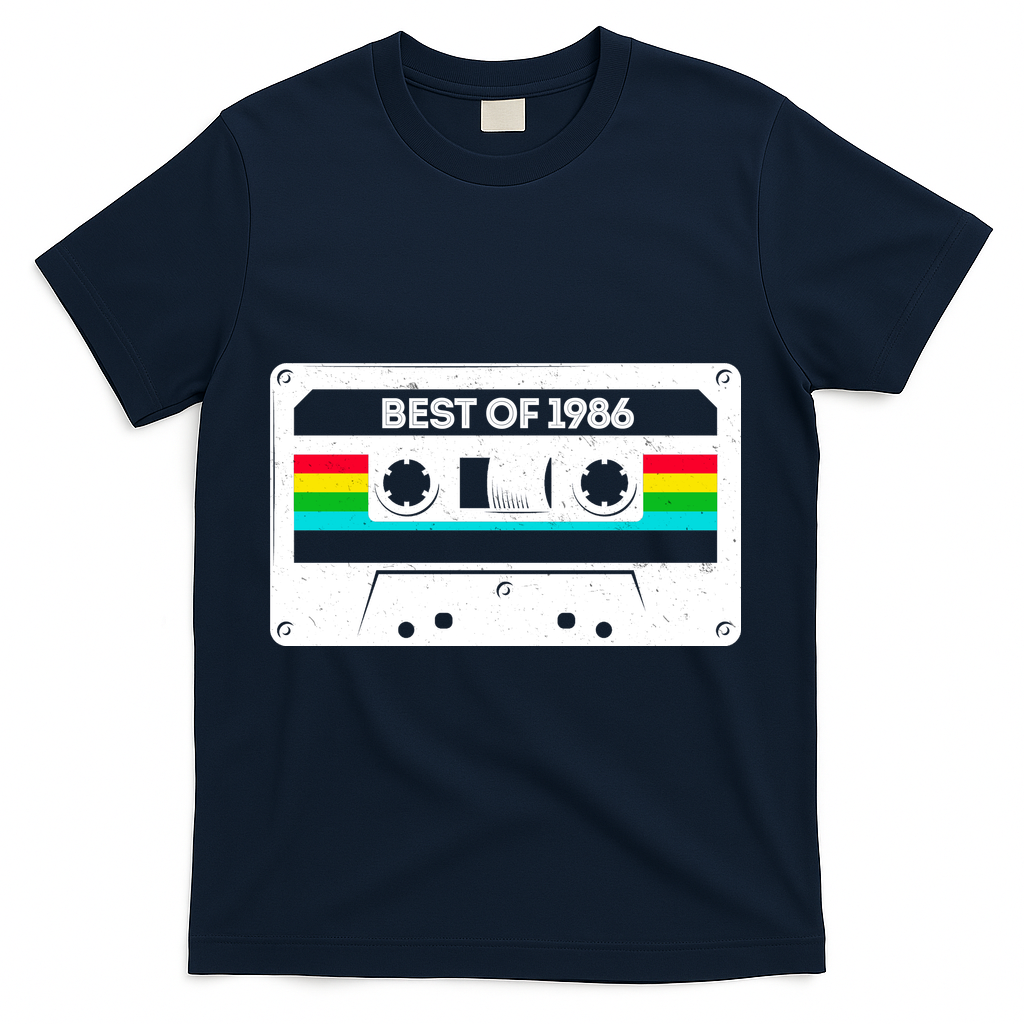 40th Birthday Best Of 1986 Cassette Mix Tape  T-Shirt - Navy