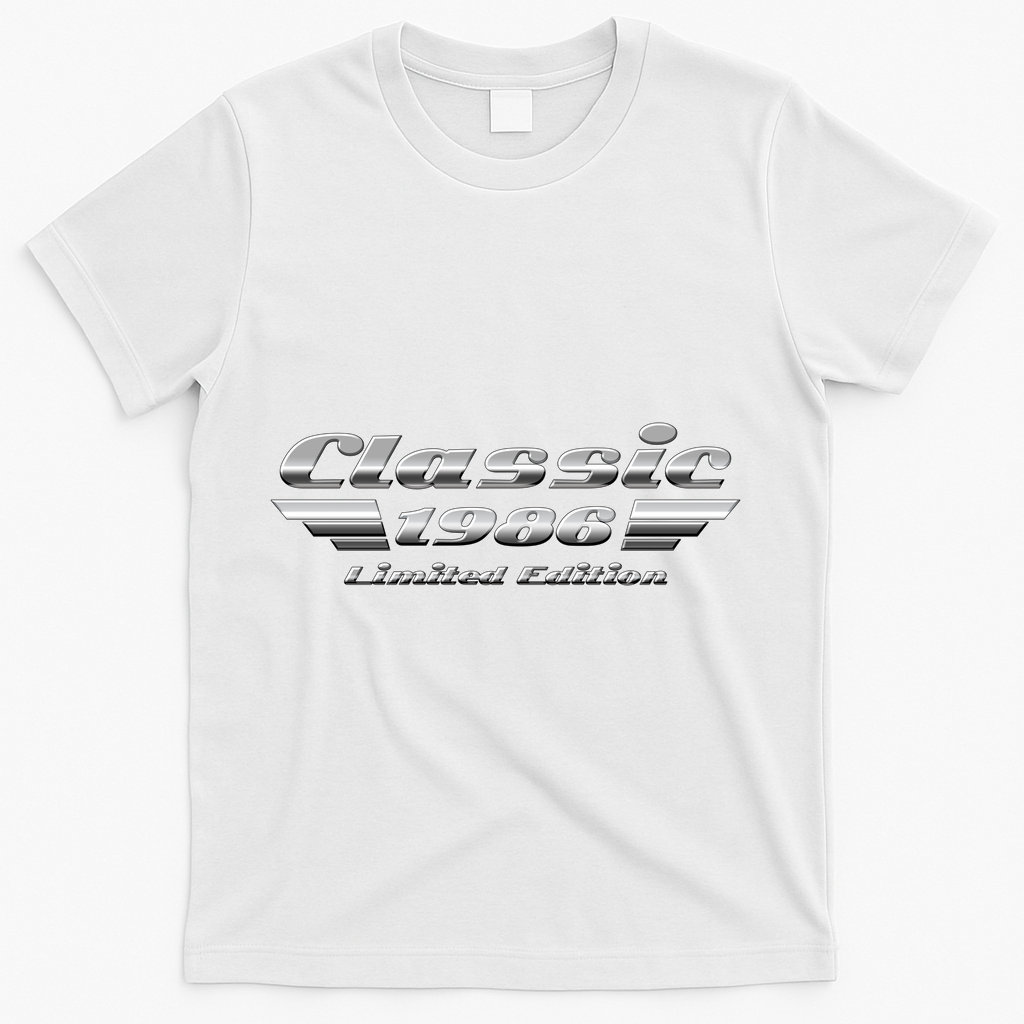 40th Birthday Classic 1986 Limited Edition Metallic Chrome Birthday T-Shirt - White