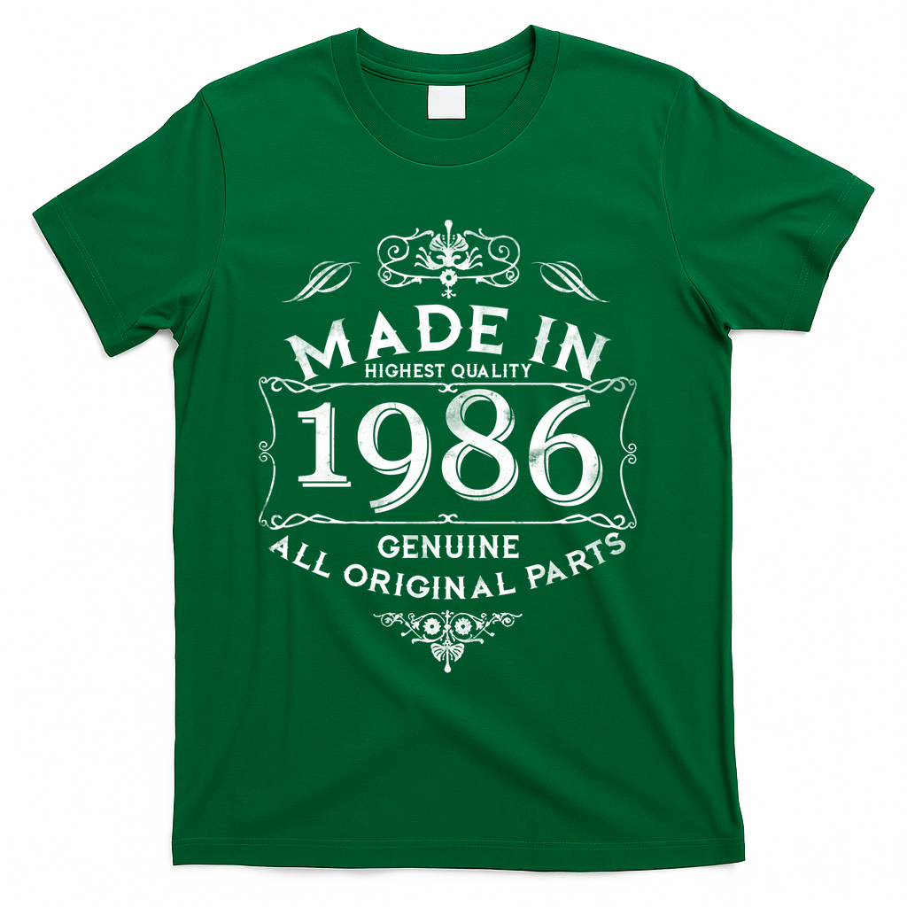 40th Birthday Made In 1986 Highest Quality Genuine All Original Parts T-Shirt - Green