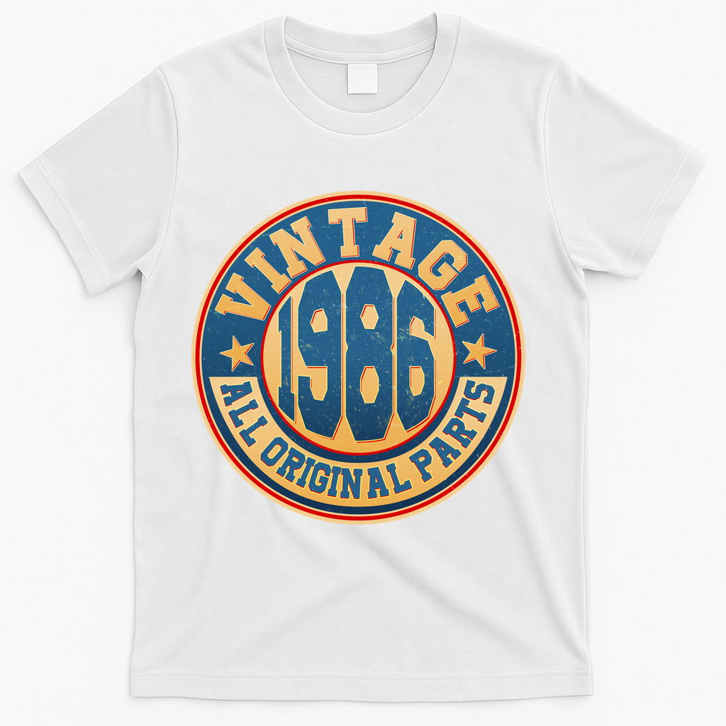 40th Birthday Vintage 1986 All Original Parts Shield Emblem  T-Shirt - White