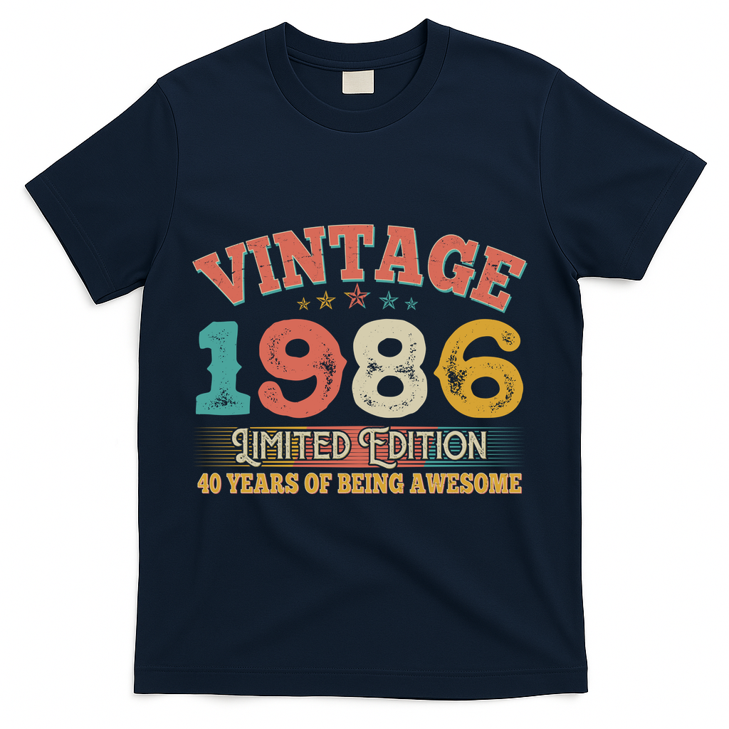 40th Birthday Vintage 1986 Limited Edition 40 Years Of Being Awesome T-Shirt - Navy