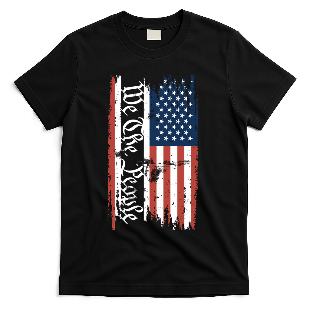 4th Of July American Flag Patriotic We The People T-Shirt - Black