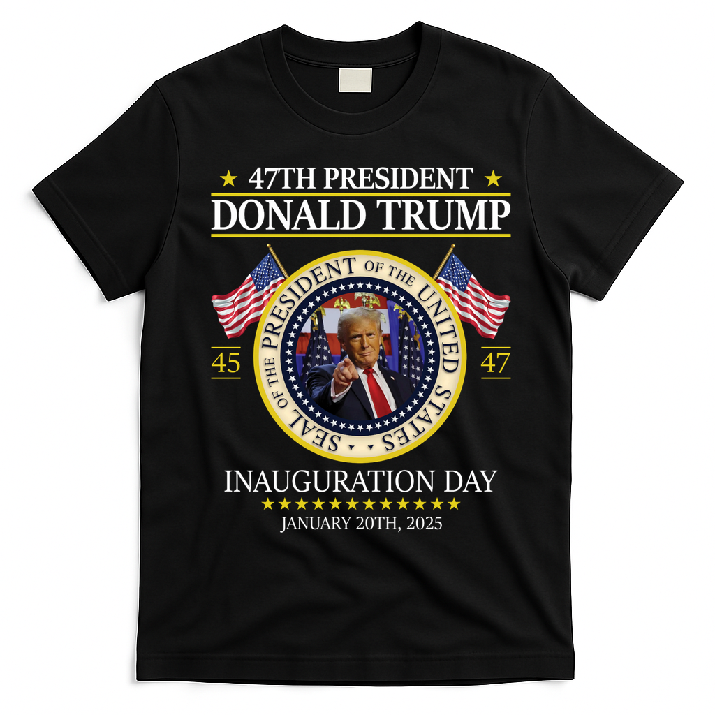 47th President Donald Trump Inauguration Day 2025 Design T-Shirt - Black