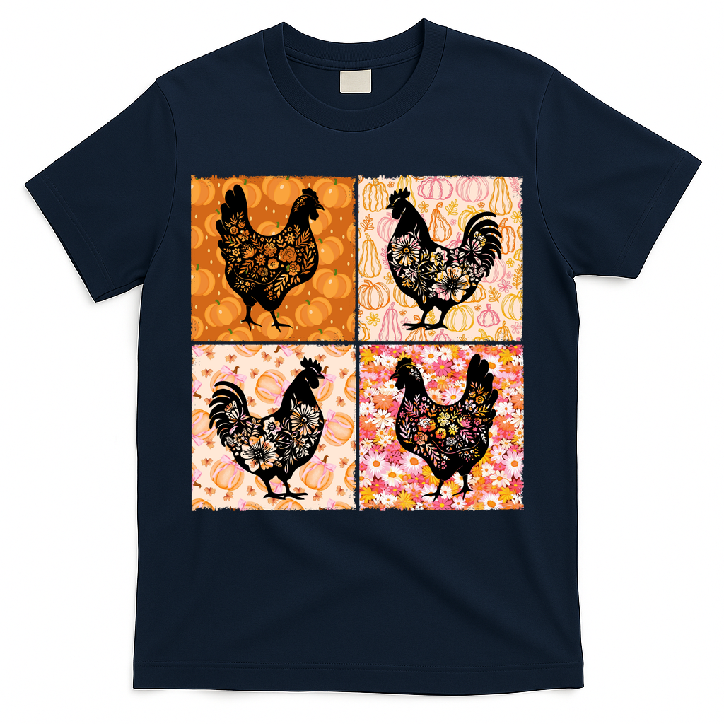 Floral Fall Chicken Cute Thankgiving T-Shirt