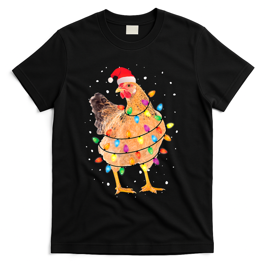 Ugly Christmas Chicken Santa Hat Lights Sweater Xmas T-Shirt