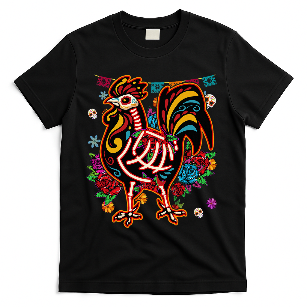 Sugar Skull Mexican Chicken Bone Halloween Day Of Dead T-Shirt