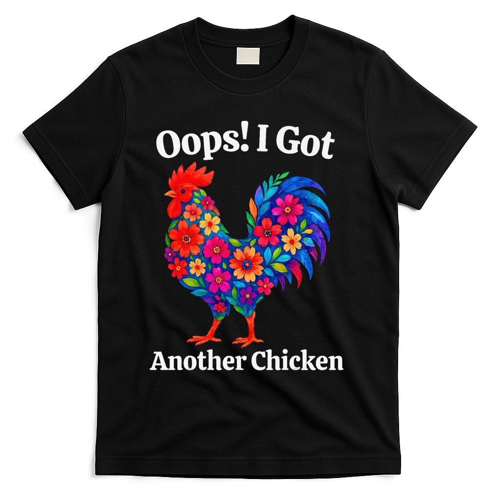 Floral Rooster Farm Animal Funny Oops I Got Another Chicken T-Shirt