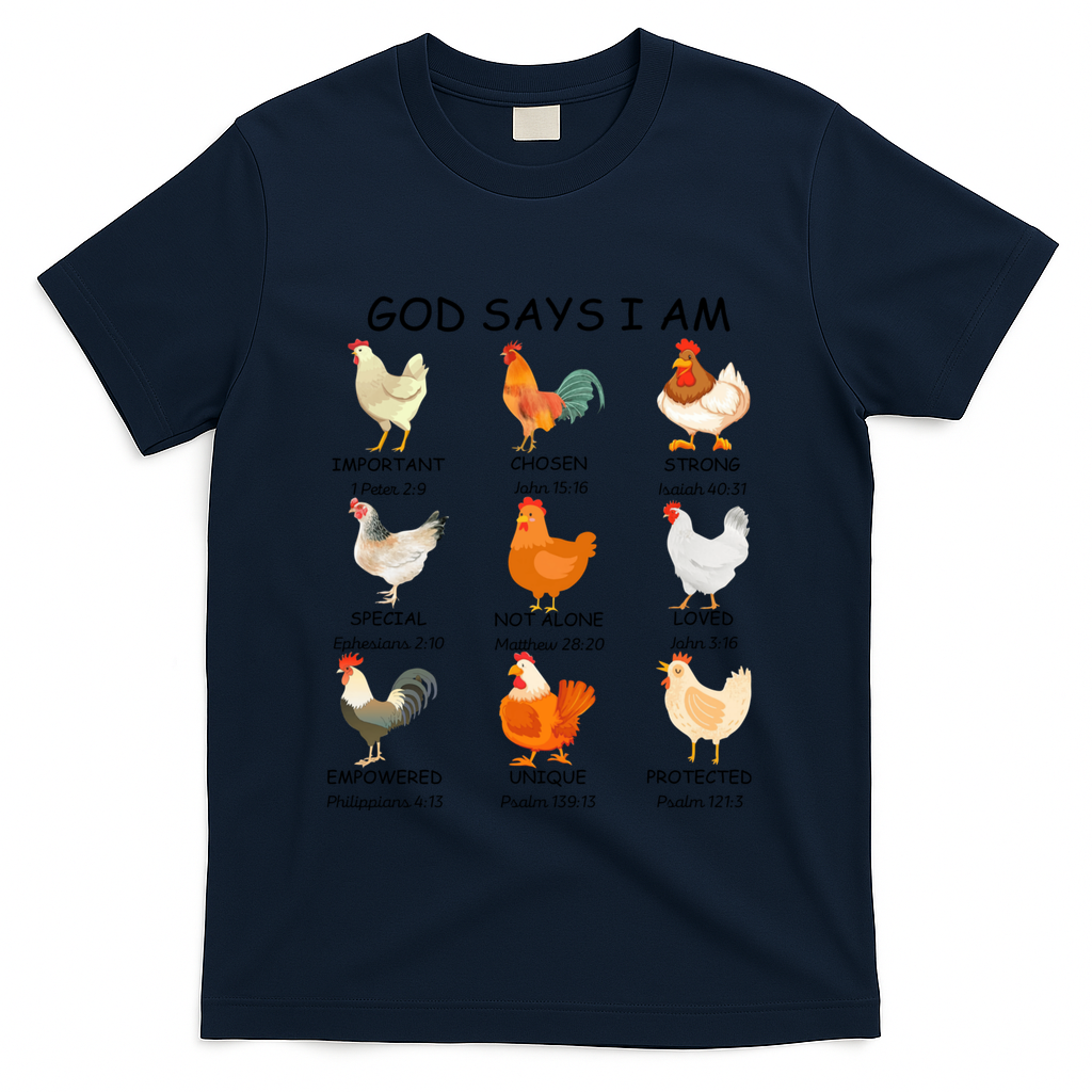 God Says I Am Chicken Christian Bible Funny Farm Chicken T-Shirt