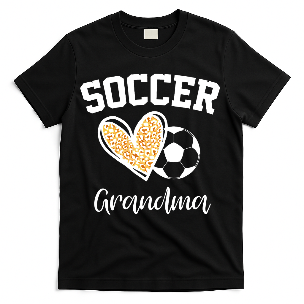 Soccer Grandma Leopard Heart Funny Mothers Day T-Shirt
