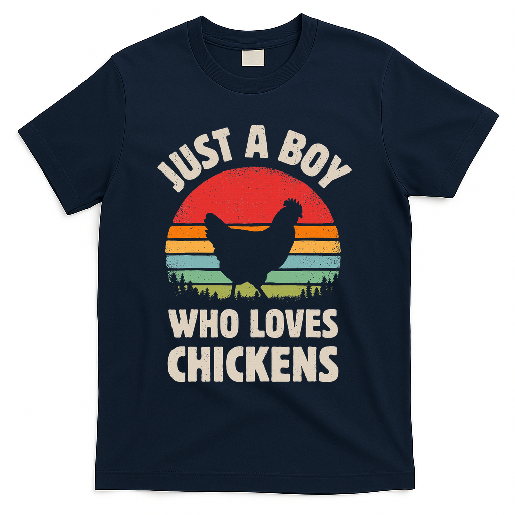 Chicken Just A Boy Who Loves Retro Farm Animal Farmer Sunset T-Shirt