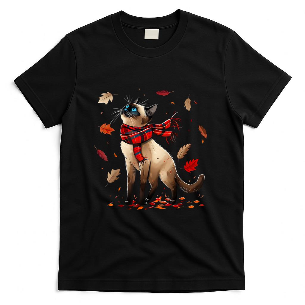 Retro Fall Leaf Siamese Cat Autumn Season Thanksgiving kid T-Shirt