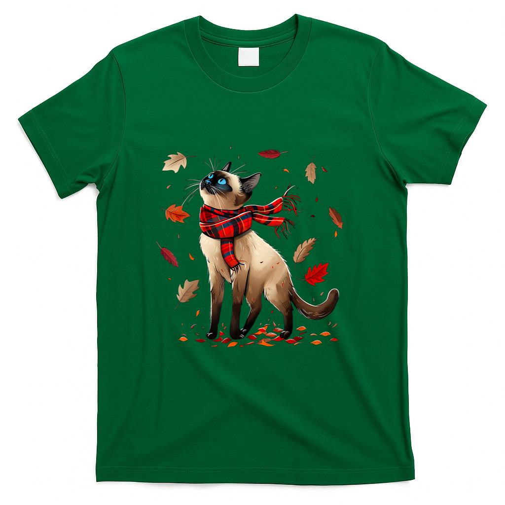Retro Fall Leaf Siamese Cat Autumn Season Thanksgiving kid T-Shirt