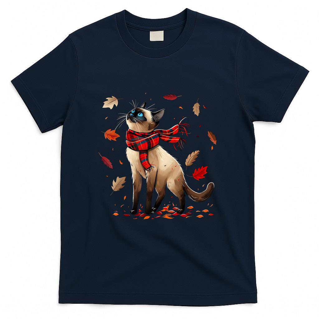 Retro Fall Leaf Siamese Cat Autumn Season Thanksgiving kid T-Shirt