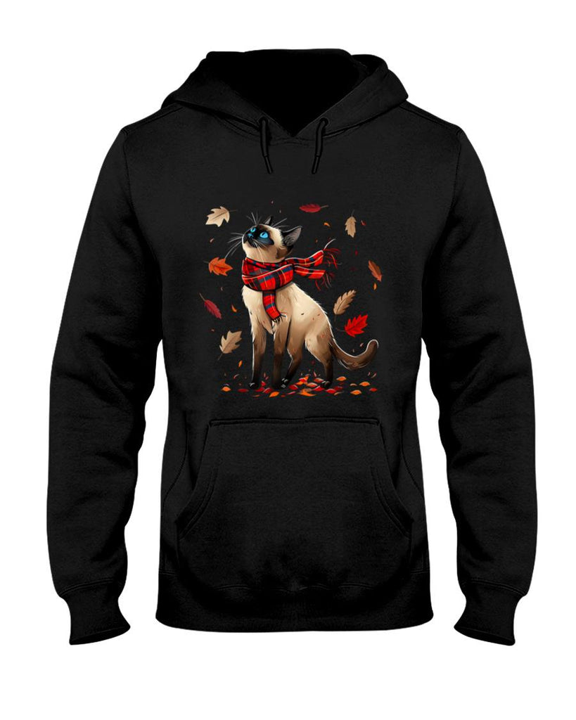 Retro Fall Leaf Siamese Cat Autumn Season Thanksgiving kid T-Shirt