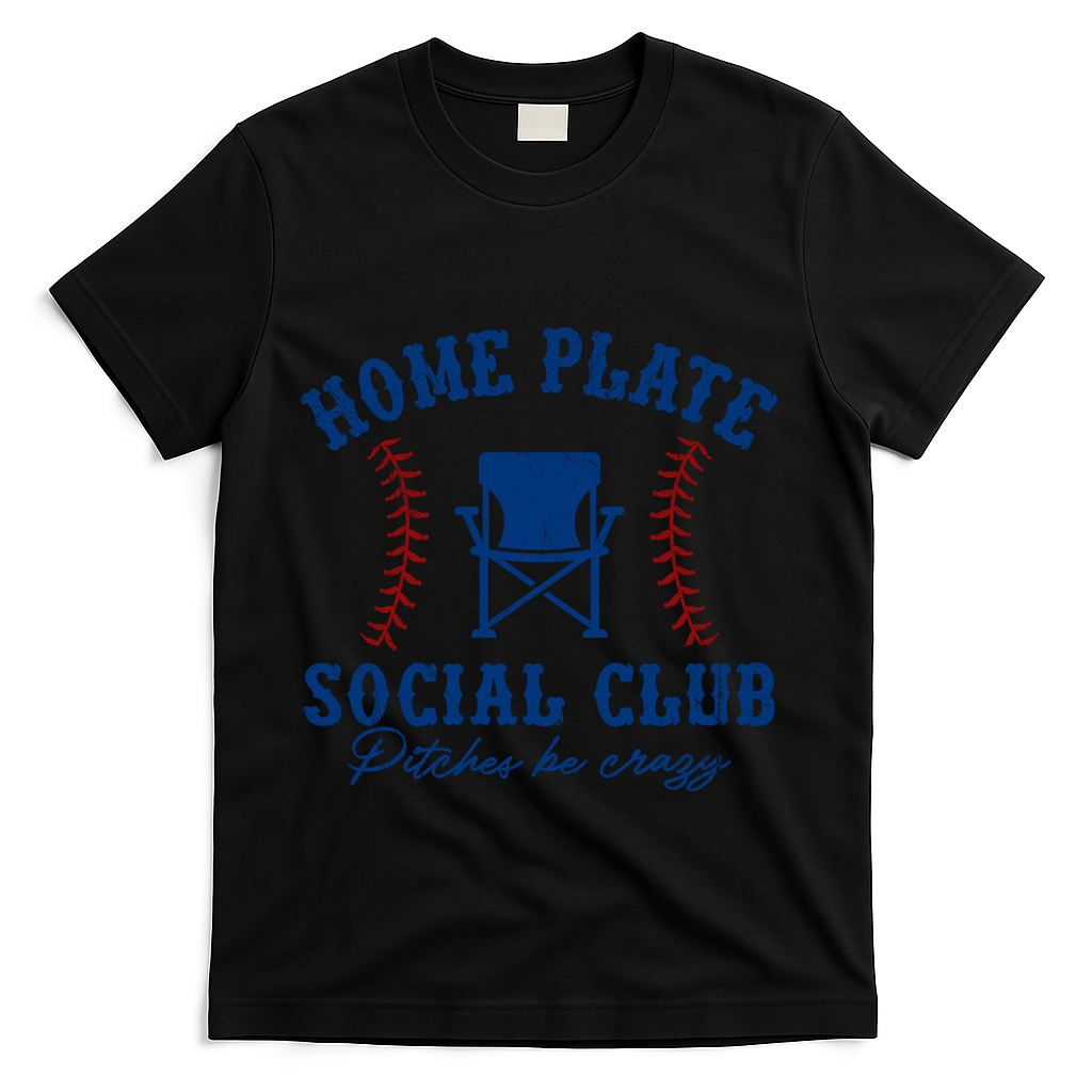Home Plate Social Club Pitches Be Crazy Baseball Gift T-Shirt