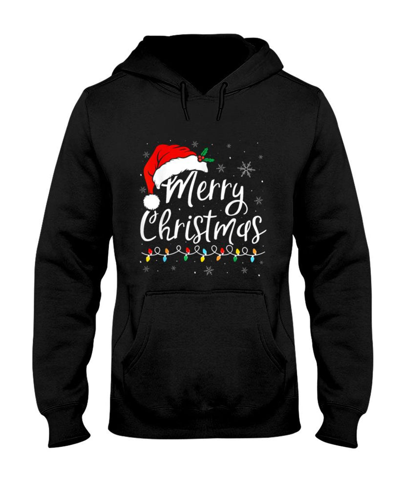 Merry Christmas Lights Santa Hat Xmas Family Matching Pajama T-Shirt