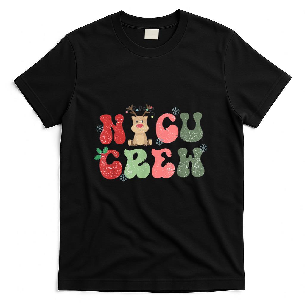 Retro NICU Crew Christmas Lights Reindeer Neonatal ICU Women T-Shirt