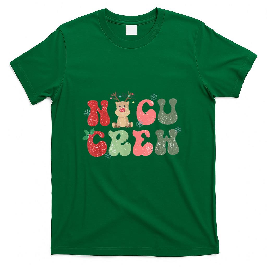 Retro NICU Crew Christmas Lights Reindeer Neonatal ICU Women T-Shirt