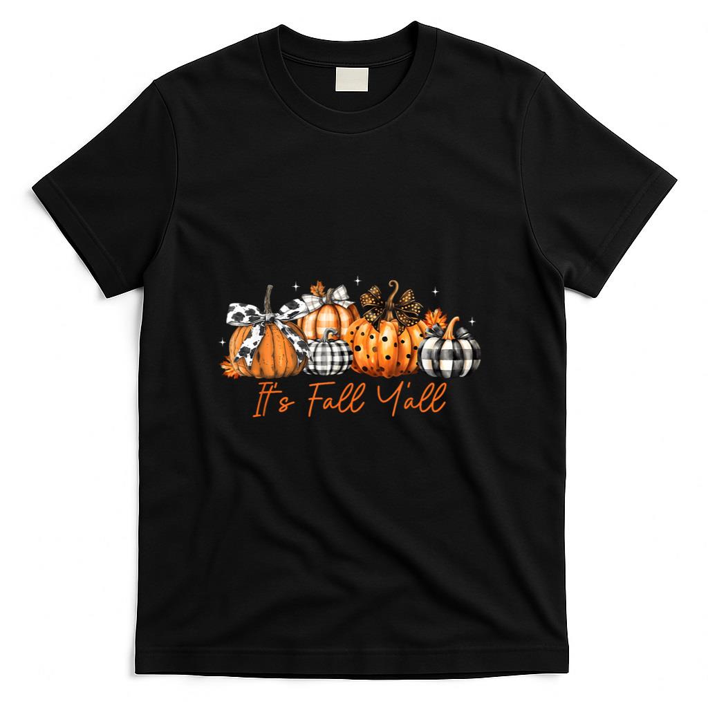 Its Fall Yall Leopard Pumpkins Plaid Pumpkin Autumn Season T-Shirt