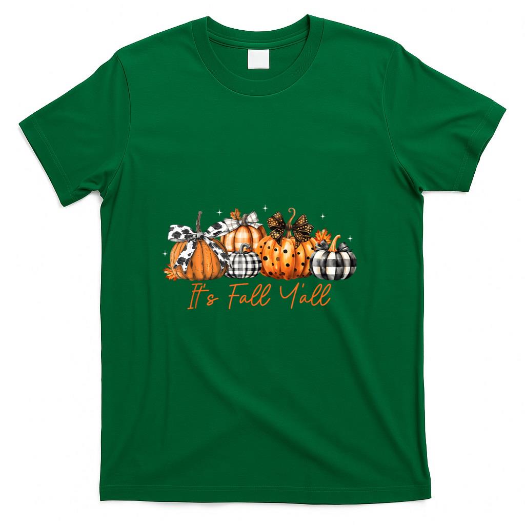 Its Fall Yall Leopard Pumpkins Plaid Pumpkin Autumn Season T-Shirt