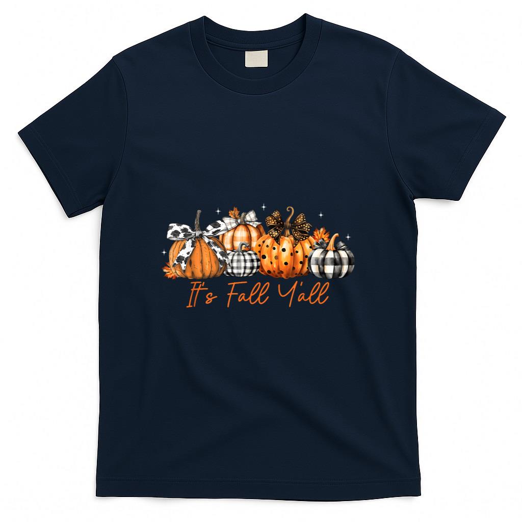 Its Fall Yall Leopard Pumpkins Plaid Pumpkin Autumn Season T-Shirt