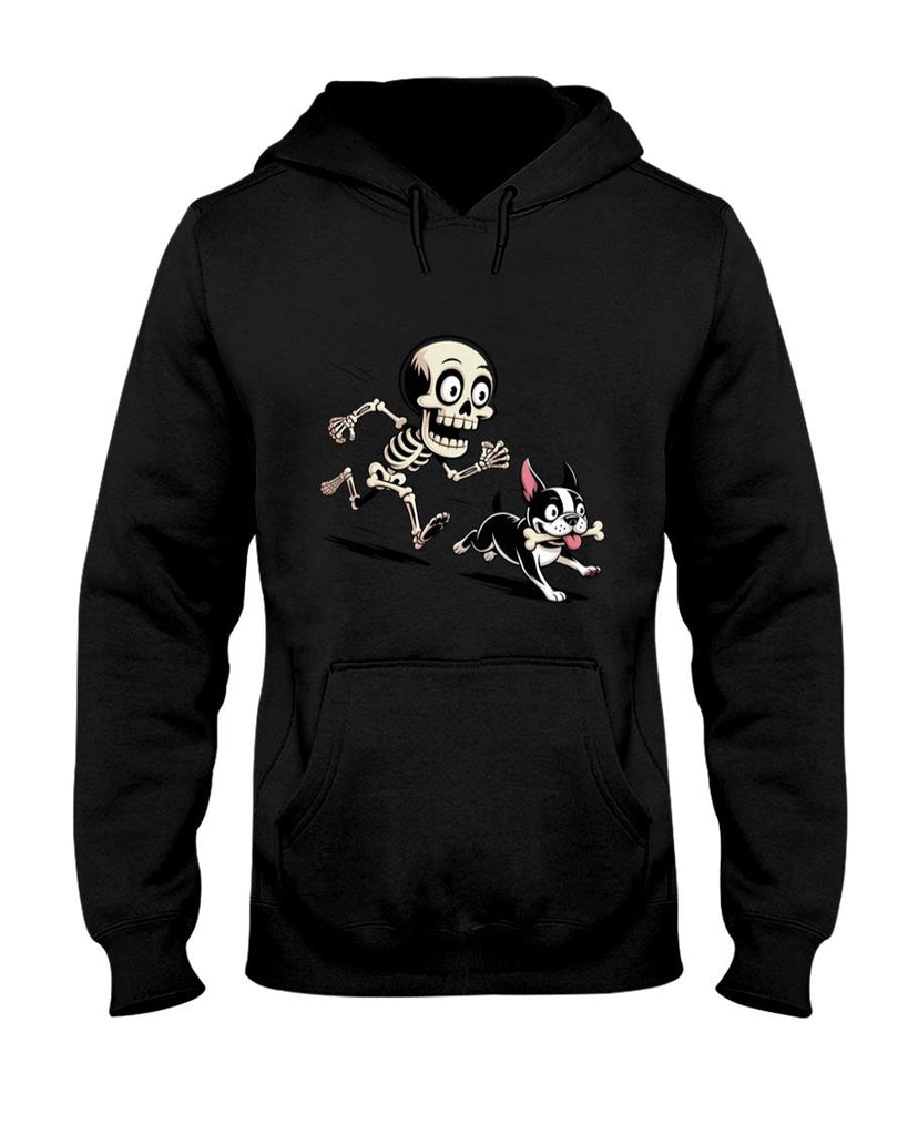 Pet Mom Halloween Shirt - Skeleton Chasing Dog Boston Terrier Halloween Pet Lover Long Sleeve T-Shirt