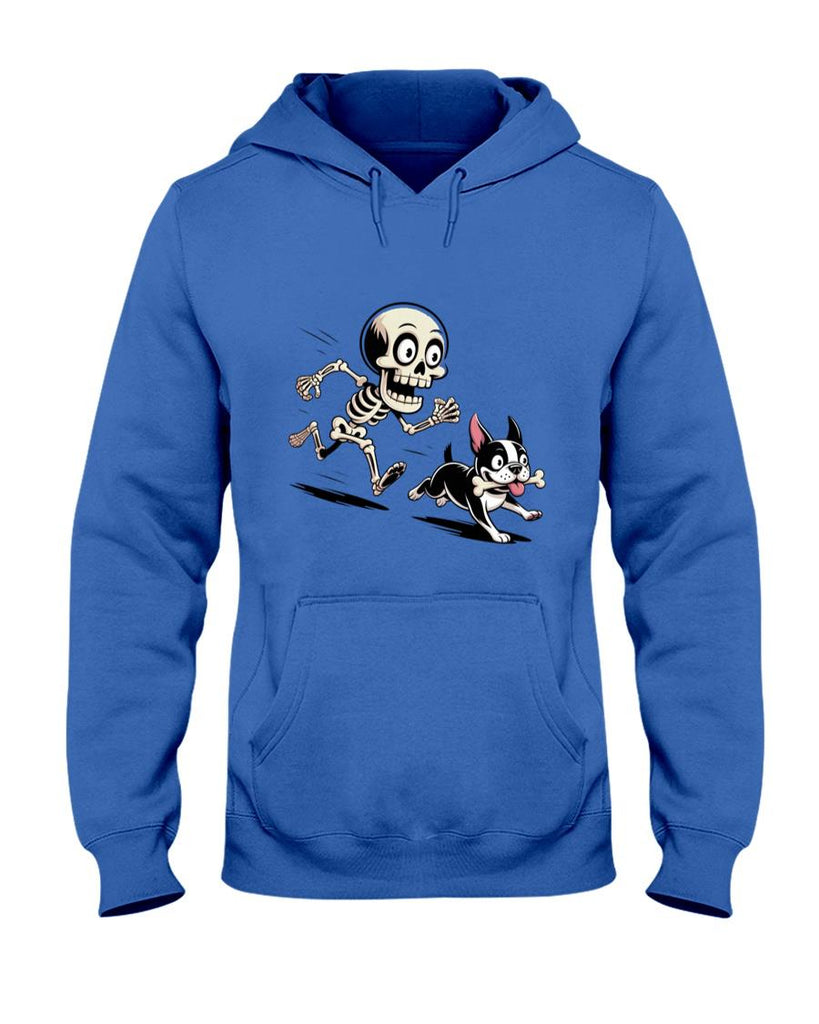 Pet Mom Halloween Shirt - Skeleton Chasing Dog Boston Terrier Halloween Pet Lover Long Sleeve T-Shirt