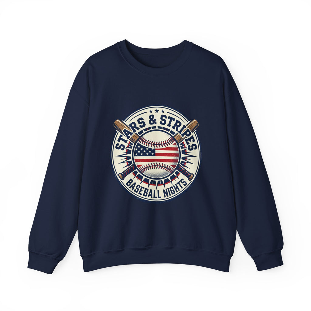 Stars & Stripes Baseball Crewneck Sweatshirt | Vintage Patriotic Baseball Graphic