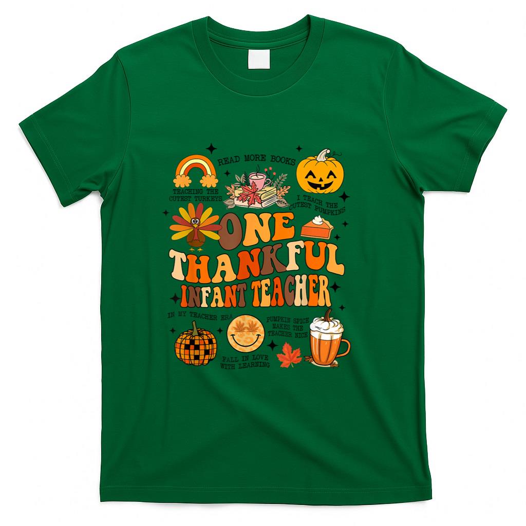One Thankful Infant Teacher Thanksgiving Retro Groovy Fall T-Shirt