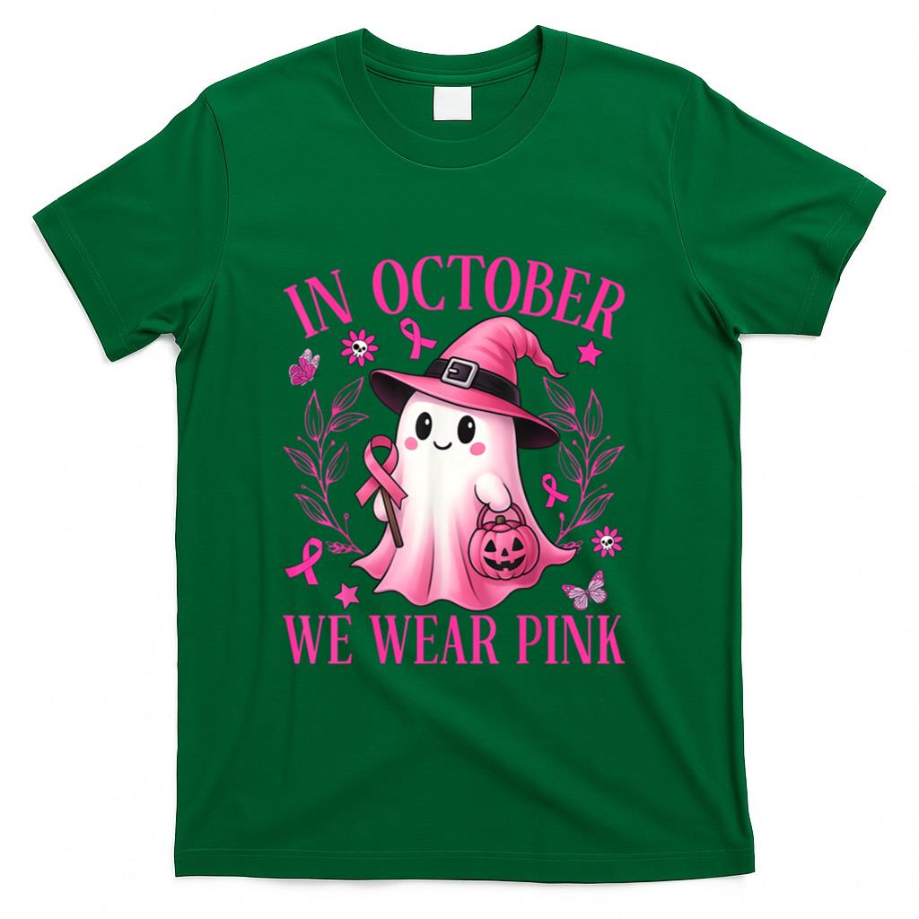 In October We Wear Pink Ghost Witch Breast Cancer Awareness T-Shirt_7