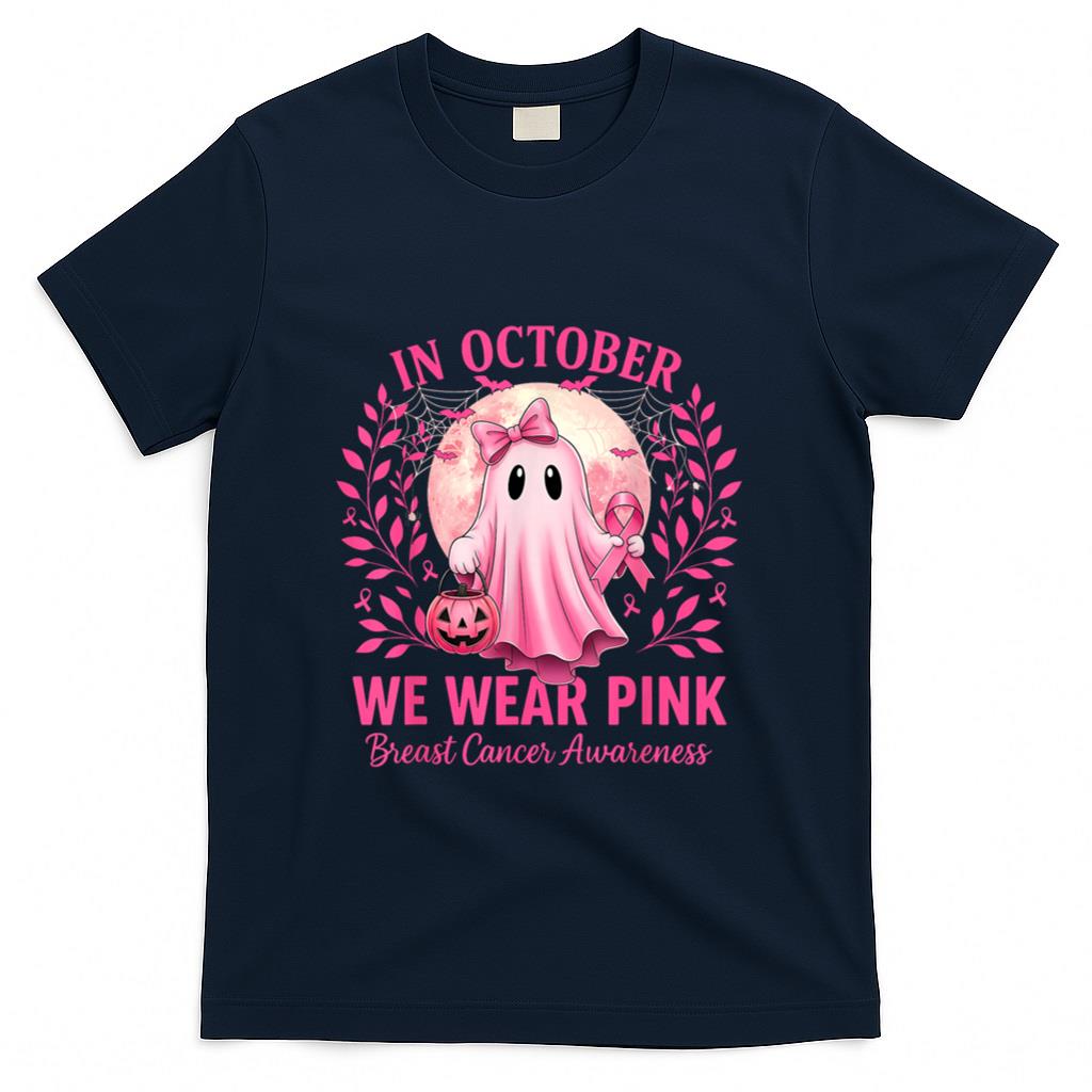 in October We Wear Pink Breast Cancer Awareness Halloween T-Shirt
