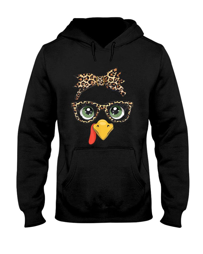 Leopard Print Thanksgiving Turkey Face Glasses Women Girls T-Shirt