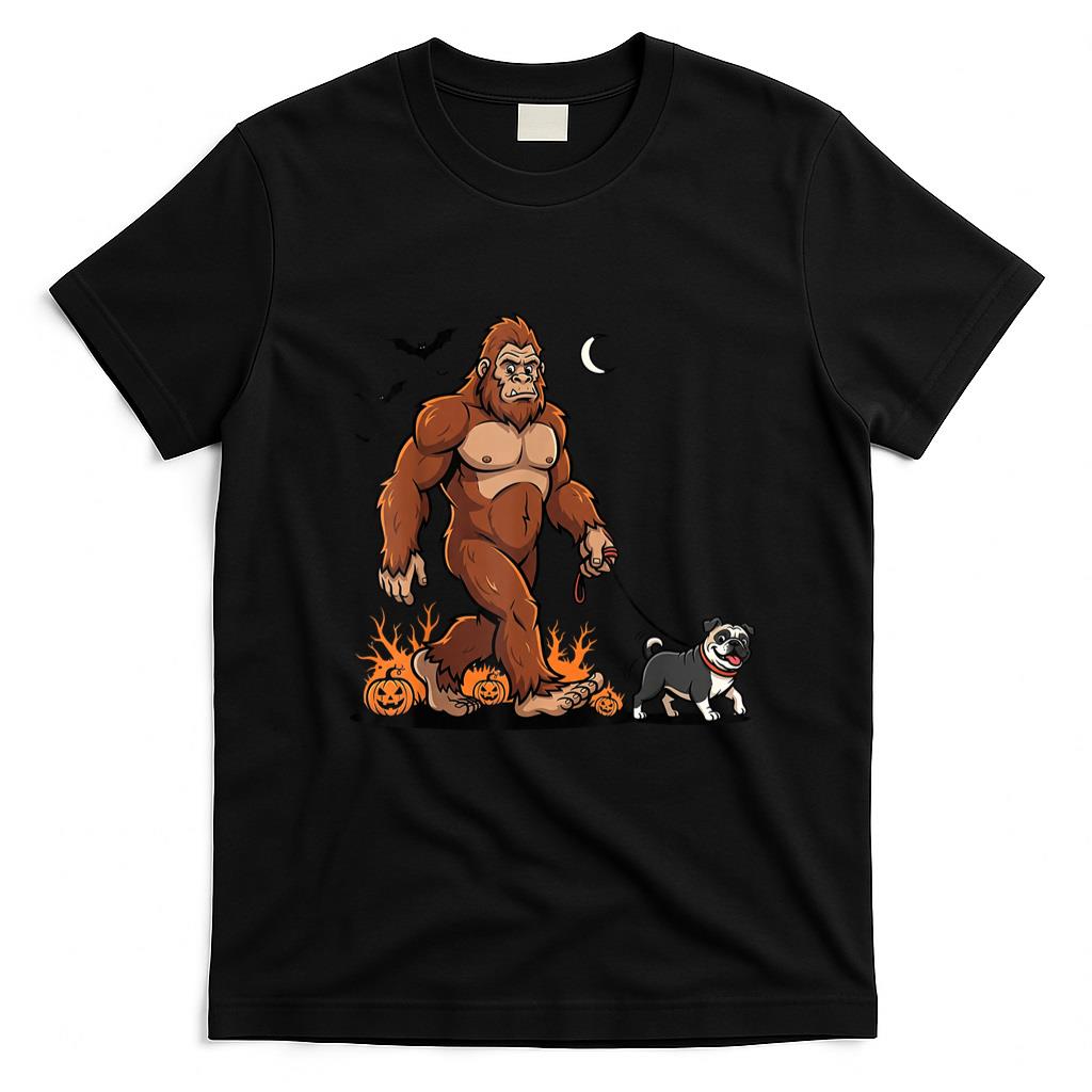 Pet Mom Halloween Shirt - Bigfoot Walking Pug Halloween Dog Sasquatch Funny Costume T-Shirt