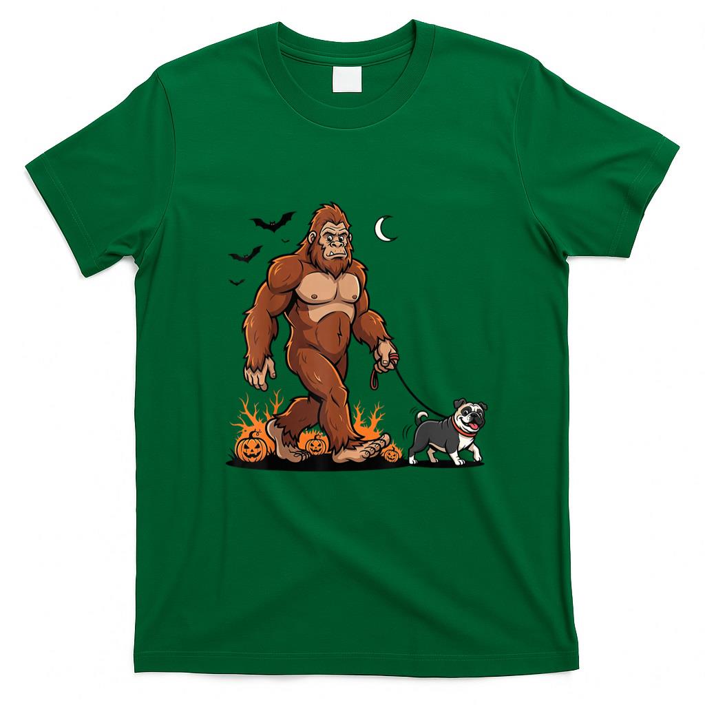 Pet Mom Halloween Shirt - Bigfoot Walking Pug Halloween Dog Sasquatch Funny Costume T-Shirt