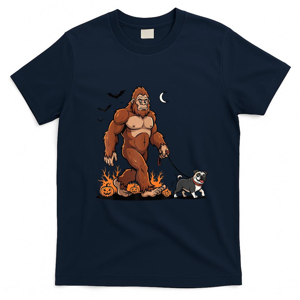 Pet Mom Halloween Shirt - Bigfoot Walking Pug Halloween Dog Sasquatch Funny Costume T-Shirt