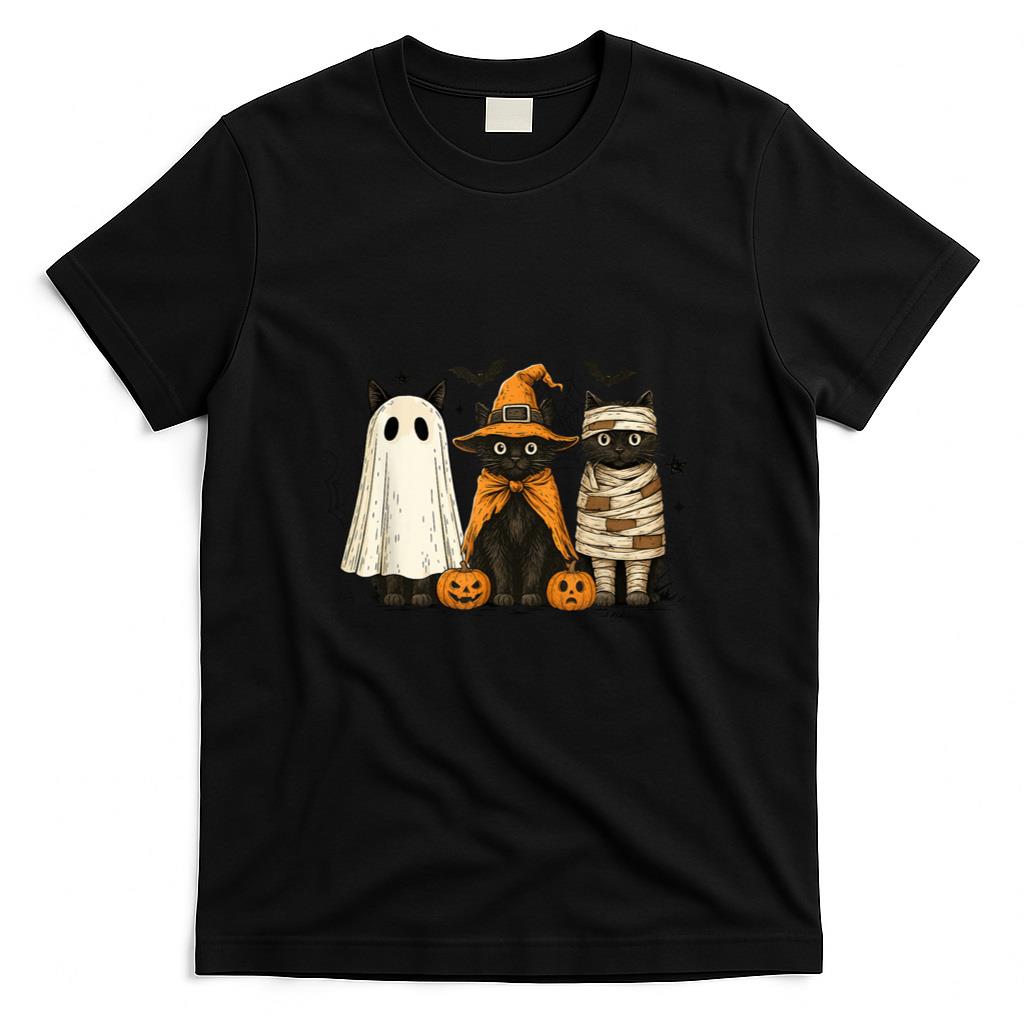 Halloween Shirt - Retro Black Cat Witch Scary Halloween Pumpkin Women Men Kids T-Shirt