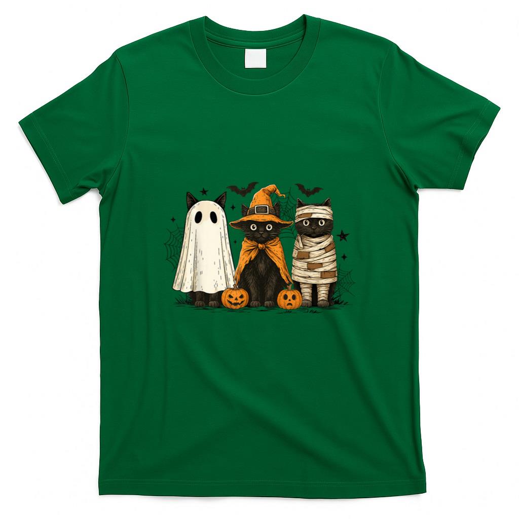 Halloween Shirt - Retro Black Cat Witch Scary Halloween Pumpkin Women Men Kids T-Shirt