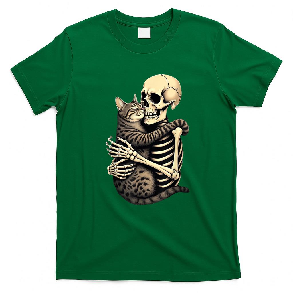 Pet Mom Halloween Shirt - Skeleton Hugging Cat Halloween Cat Lover Cat Mom Dad Bruh T-Shirt for Men Women
