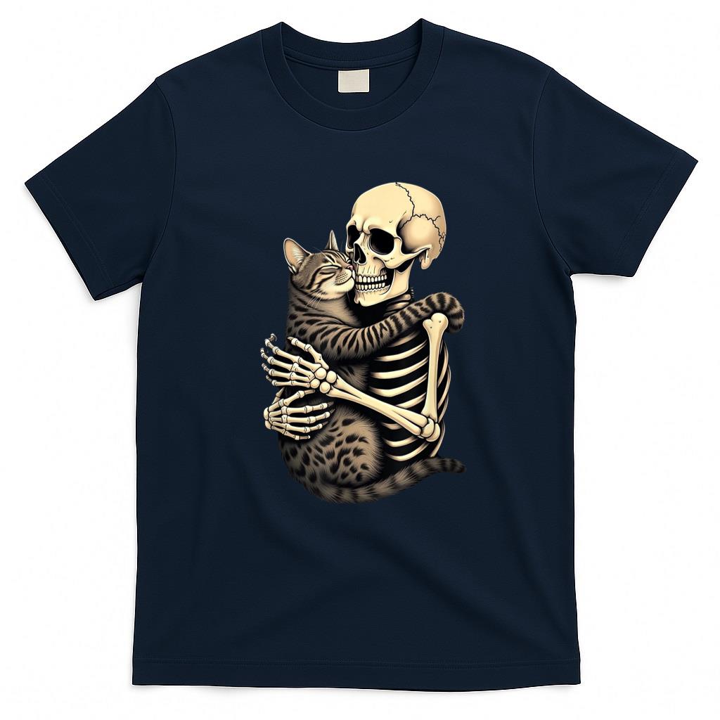 Pet Mom Halloween Shirt - Skeleton Hugging Cat Halloween Cat Lover Cat Mom Dad Bruh T-Shirt for Men Women