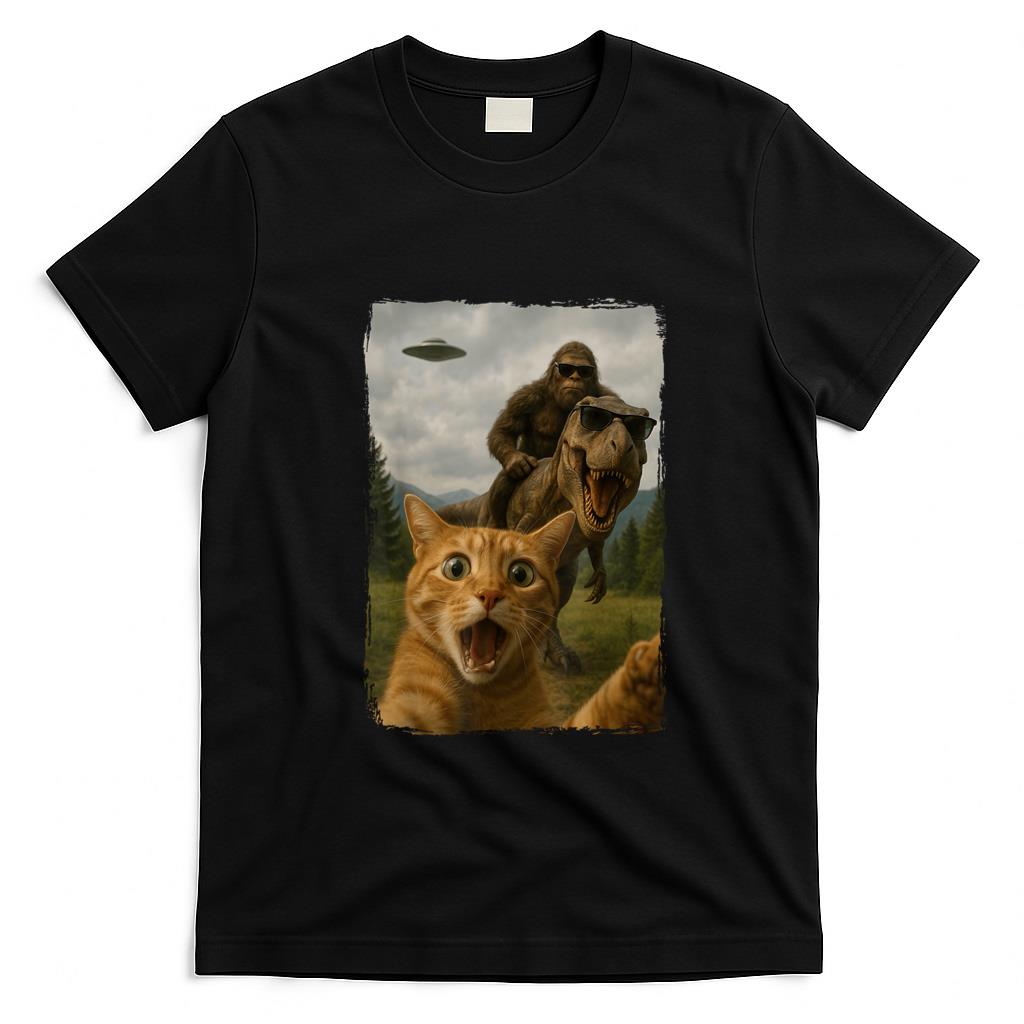 Funny Tees - Cat T-Rex Bigfoot Ufo Selfie Men Women T-Shirt